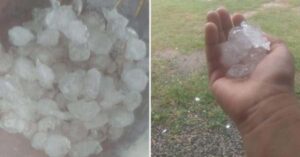 Chuva de granizo é registrada em Fundão durante alerta de chuvas intensas