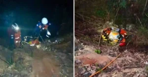 Motociclista cai em ribanceira de 8 metros e é resgatado na BR-262, em Ibatiba